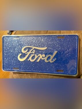 Ford Silver Script on Blue Decorative License Plate New